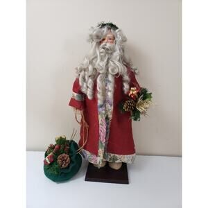 Vintage Santa Claus Wood Stand Tapestry Fabric Robe Bohemian Christmas Holiday